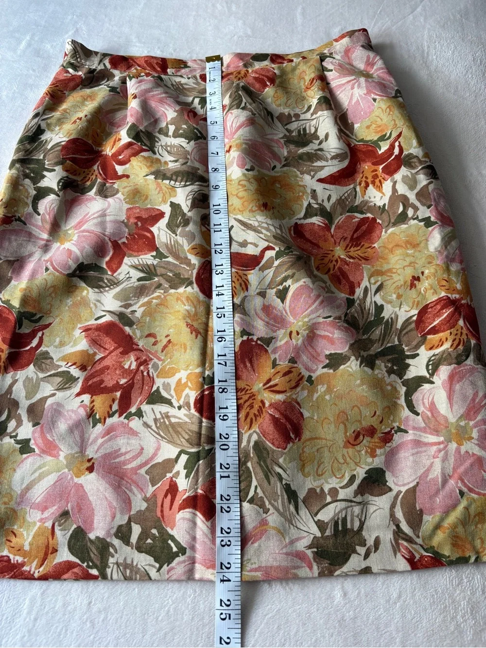 Linen Blend St. Michael (Marks & Spencer) Floral Pencil Skirt Made in UK 8-10 - Picture 10 of 13